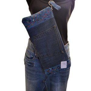 ONE OF A KIND - Deconstructed Long DENIM Skirt Paint Splatter w/matching Clutch